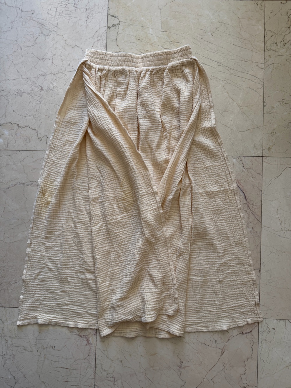 Womens Cream Textured Maxi Skirt High Slits